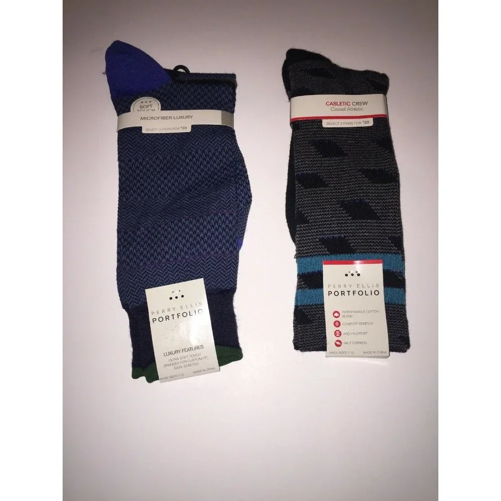 Perry Ellis Lot of 2 Pairs Men's Printed Socks, Shoe Size 7-12